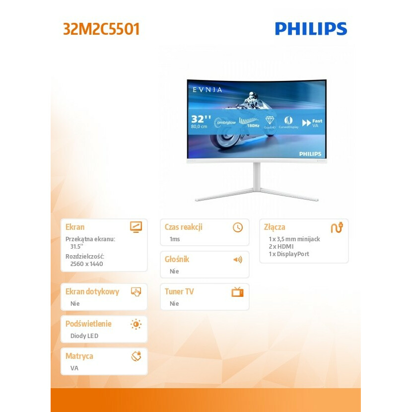 Monitor 31.5 cala 32M2C5501 Curved VA 180Hz HDMIx2 DP HAS Ambiglow - obrazek 12