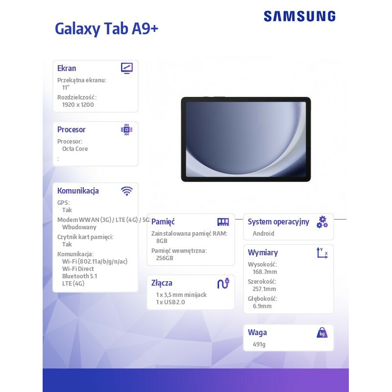 Tablet Galaxy Tab A9+ Rework 11' 5G 8/256GB Granatowy - obrazek 8