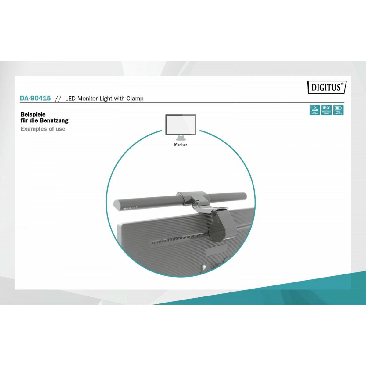 Lampka LED do monitora z mocowaniem zaciskowym, 5W, 250lm Czarna - obrazek 6