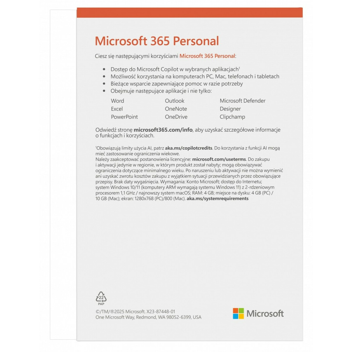 M365 Personal PL 1Y 1U 5D Win/Mac EP2-32454 Zastępuje P/N: QQ2-01752 - obrazek 2
