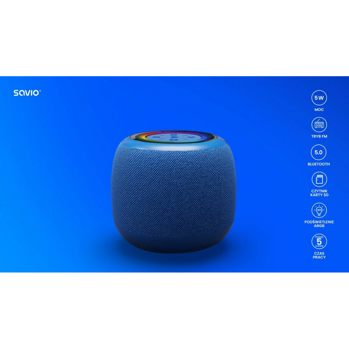 Głośnik bezprzewodowy Bluetooth 5W, BS-042, Niebieski - obrazek 3