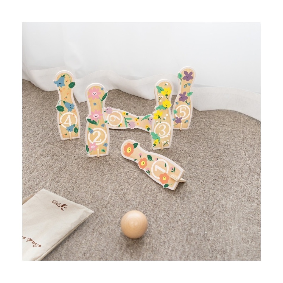 Drewniane kręgle 6szt. + piłka - obrazek 3