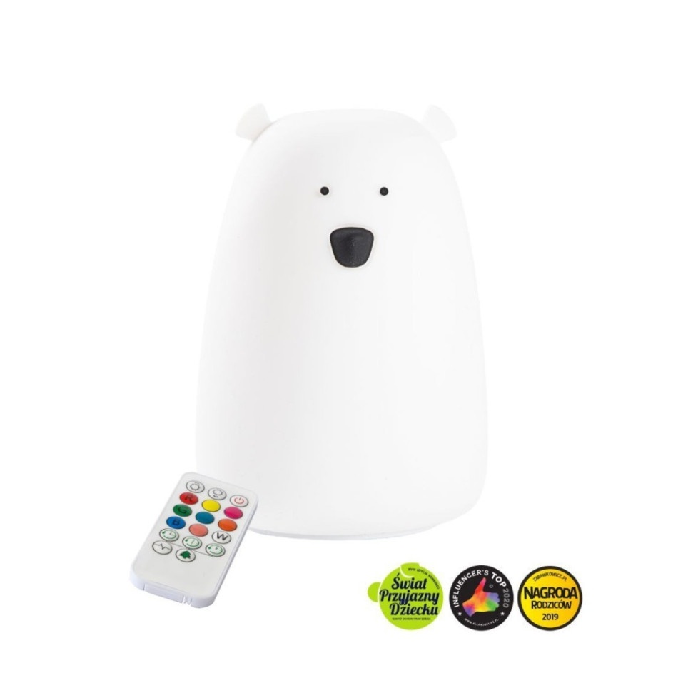 Lampka silikonowa z pilotem miś biały - obrazek 4