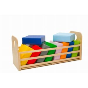 Kolorowe pufy piankowe dla dzieci + drewniany stojak